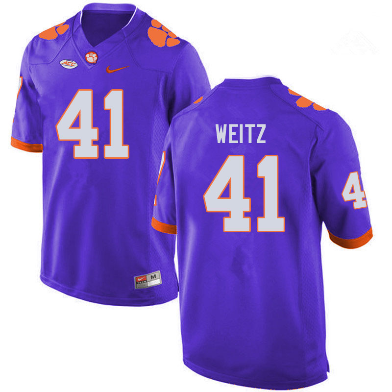 Men #41 Jonathan Weitz Clemson Tigers College Football Jerseys Sale-Purple - Click Image to Close